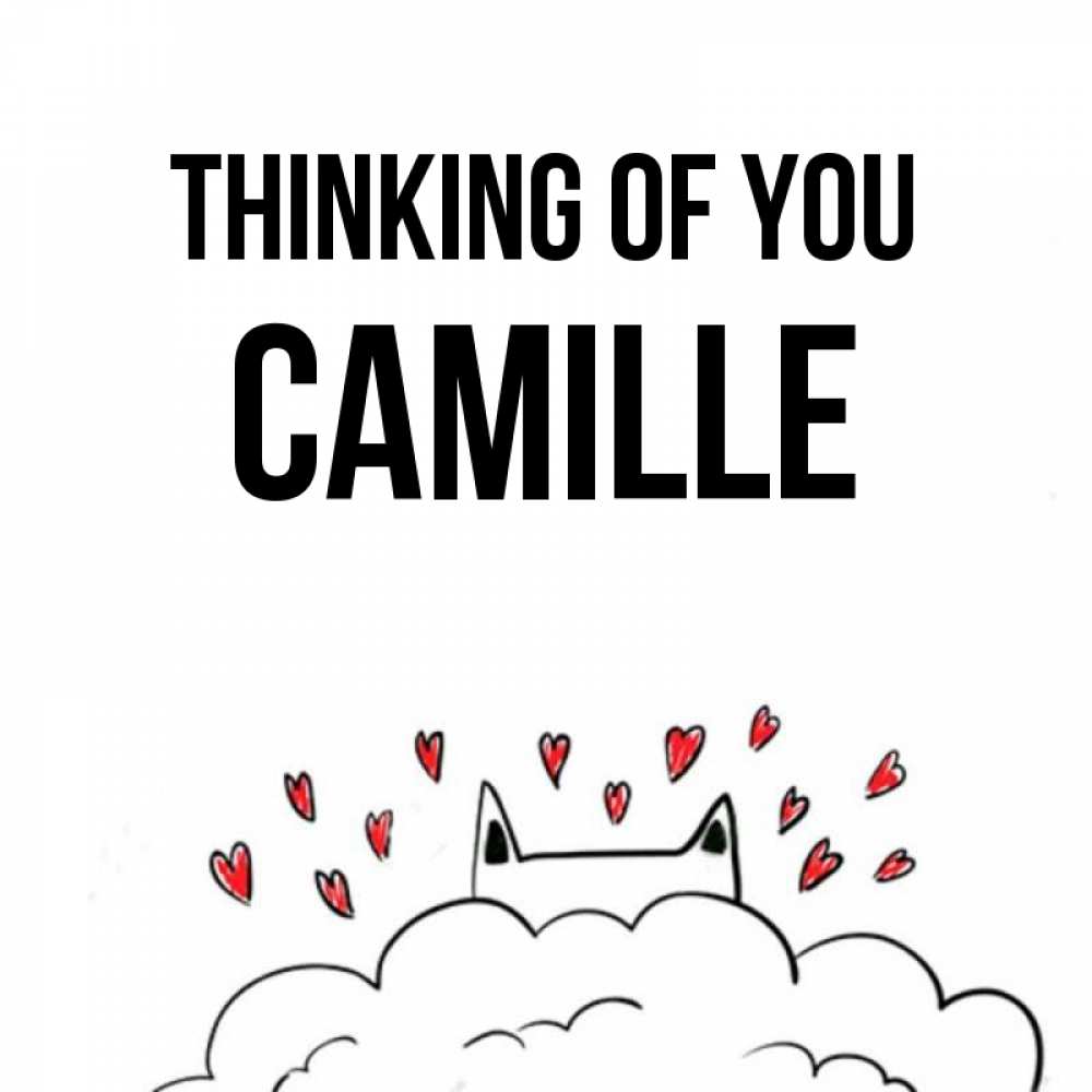 Greetings card с именем, Camille Thinking of you кот за облаком Greetings with text for free download 