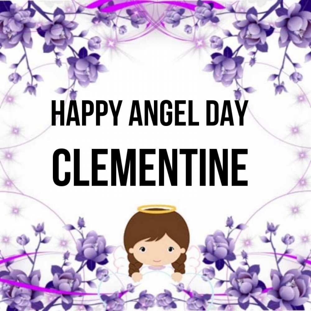 Greetings card с именем, Clementine happy angel day с именинами в рамочке Greetings with text for free download 