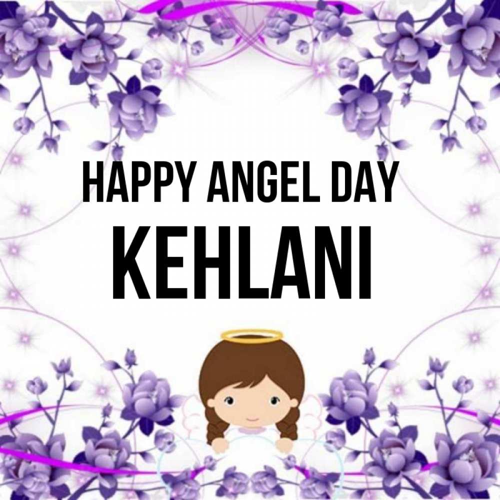 Greetings card с именем, Kehlani happy angel day с именинами в рамочке Greetings with text for free download 