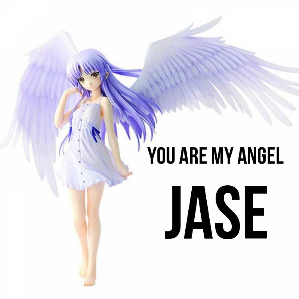 Greetings card с именем, Jase You are my angel девушка ангел с фиолетовыми крыльями Greetings with text for free download 