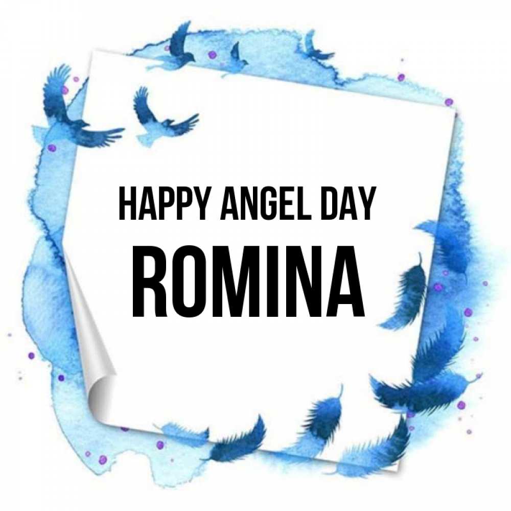 Greetings card с именем, Romina happy angel day красивые птицы летят Greetings with text for free download 