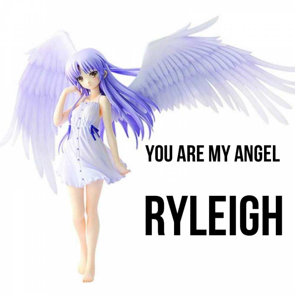 Greetings card с именем, Ryleigh You are my angel девушка ангел с фиолетовыми крыльями Greetings with text for free download 