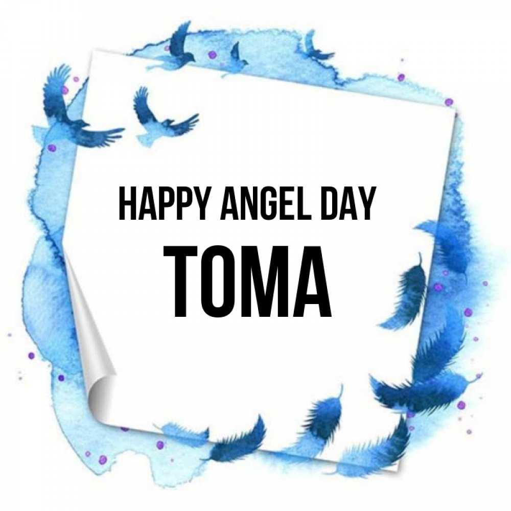 Greetings card с именем, Тома happy angel day красивые птицы летят Greetings with text for free download 