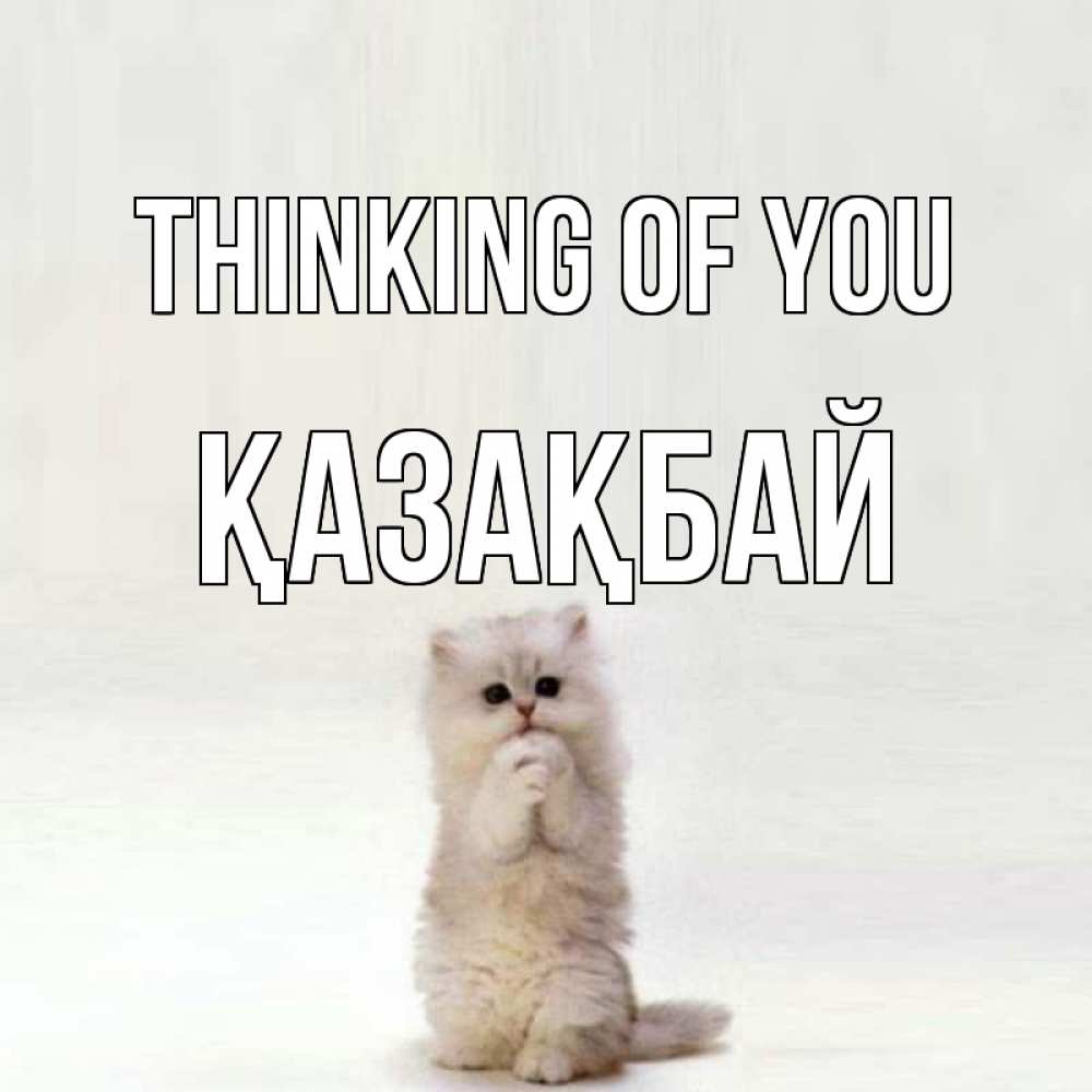 Greetings card с именем, Қазақбай Thinking of you кот стоит на задних лапах Greetings with text for free download 