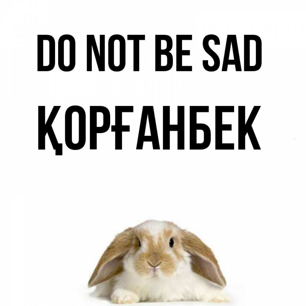 Greetings card с именем, Қорғанбек Do not be sad коричнево белый заяц с большими ушками Greetings with text for free download 