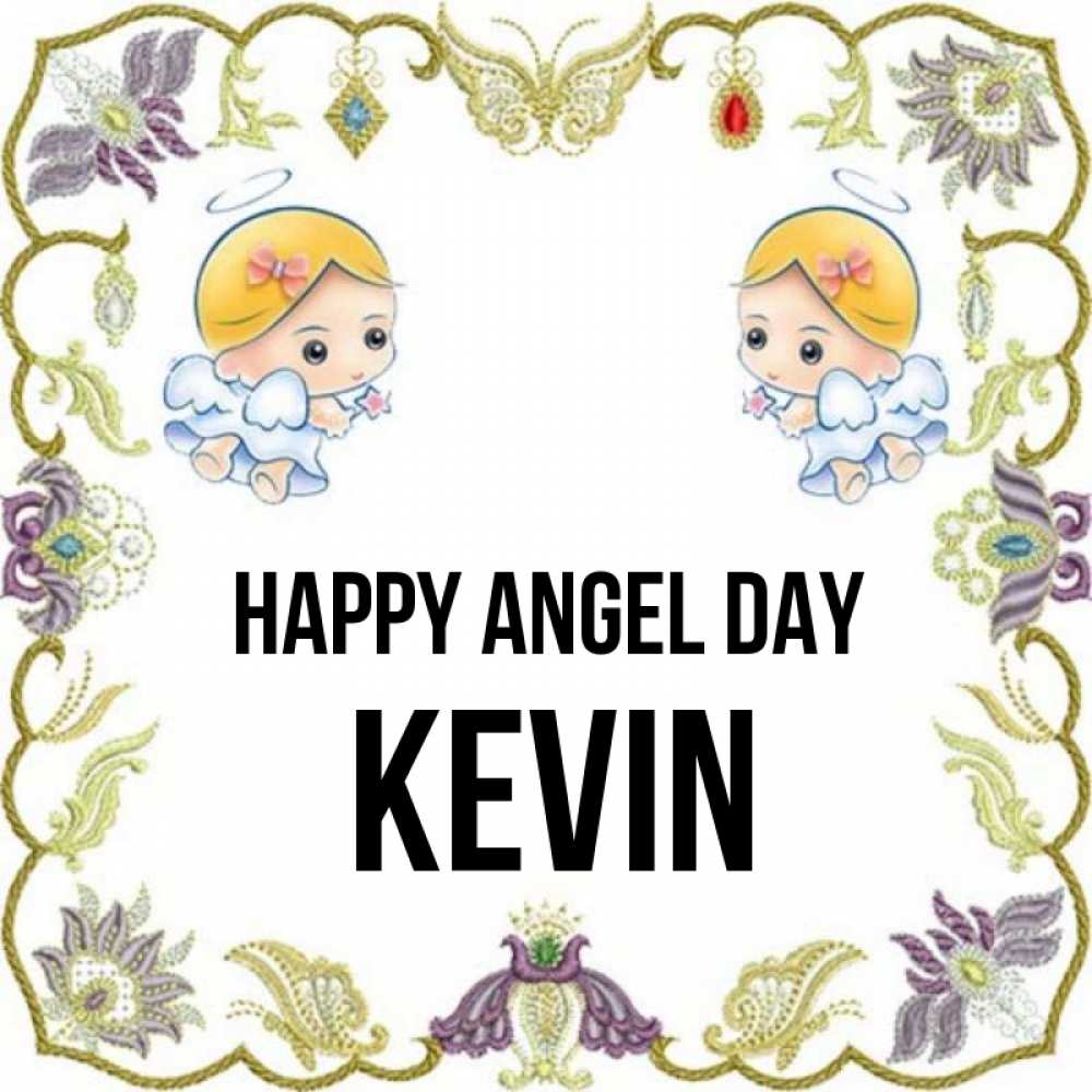 Greetings card с именем, Kevin happy angel day маленькие ангелы с крылышками Greetings with text for free download 