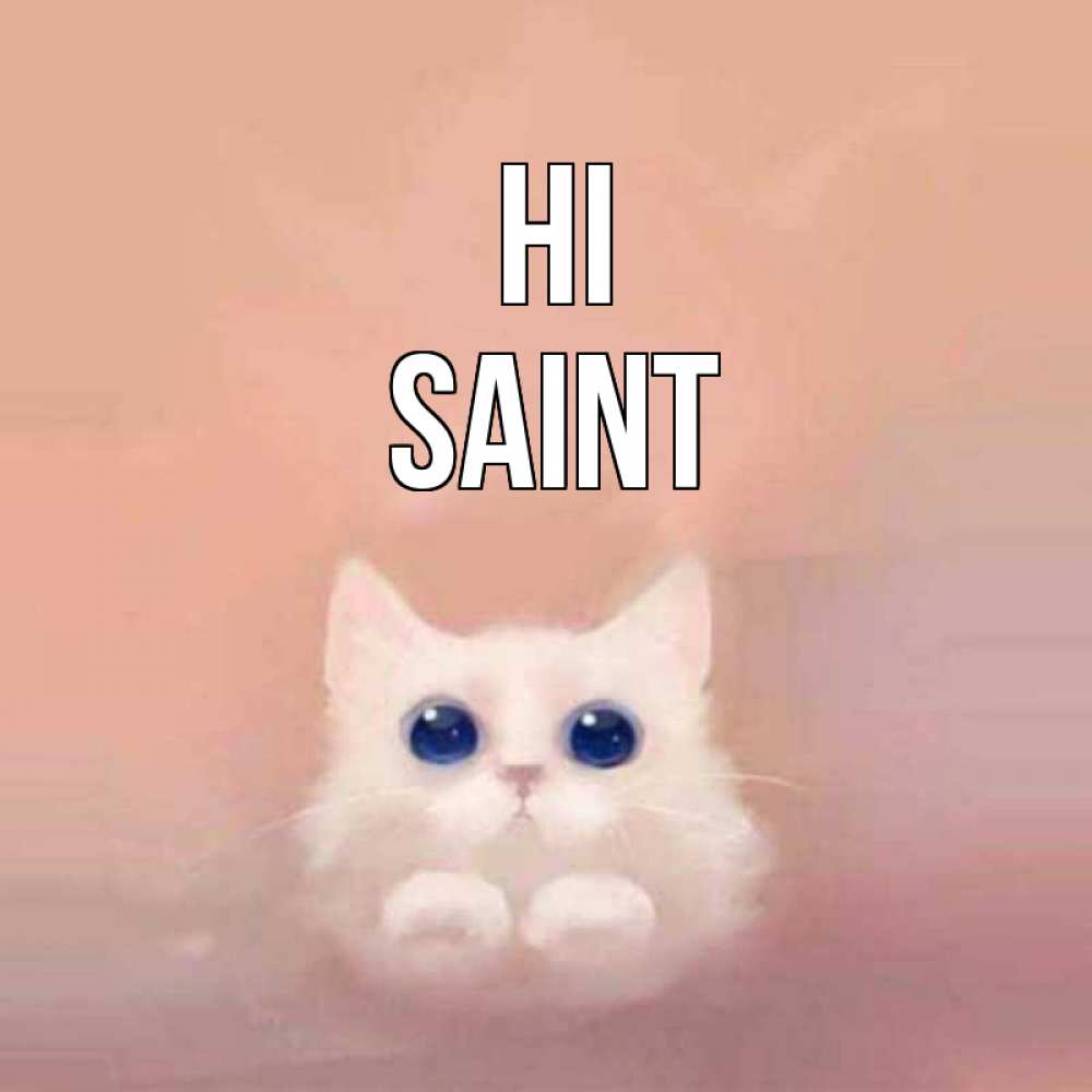 Greetings card с именем, Saint Hi котик белый в полете Greetings with text for free download 