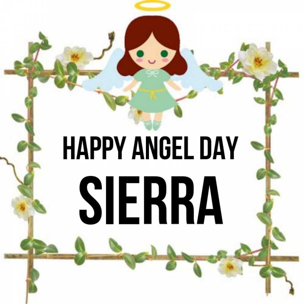 Greetings card с именем, Sierra happy angel day Ангел с нимбом Greetings with text for free download 