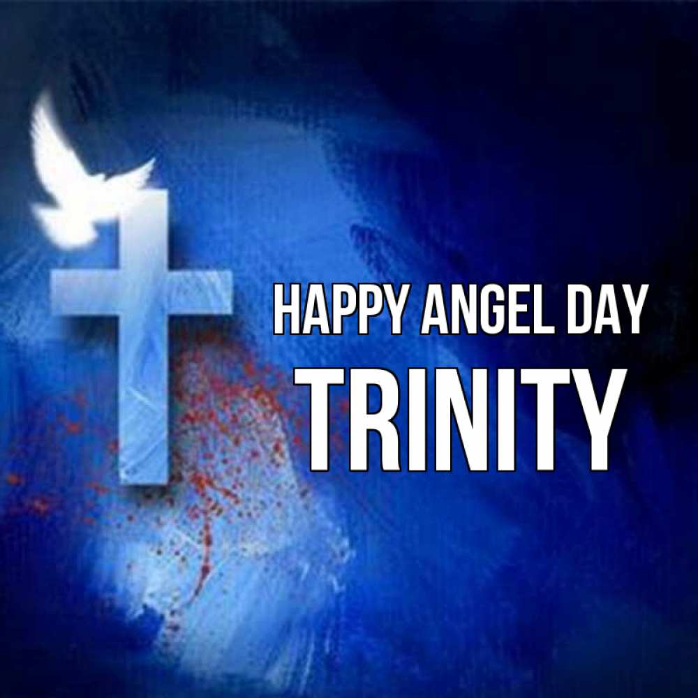 Greetings card с именем, Trinity happy angel day Синий фон и птица Greetings with text for free download 