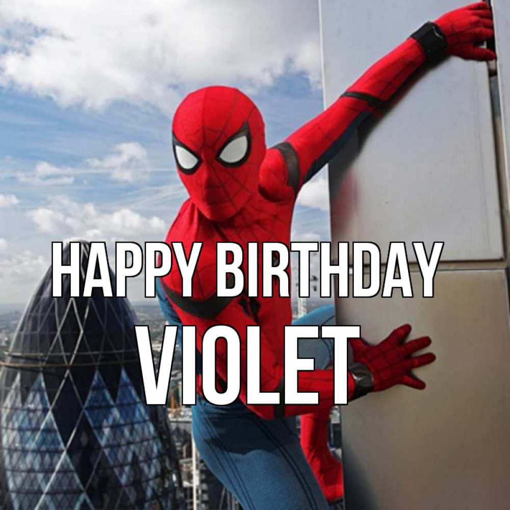 Greetings card с именем, Violet Happy Birthday Марвел Greetings with text for free download 