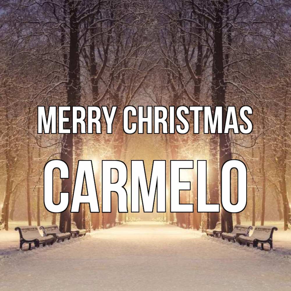 Greetings card с именем, Carmelo Merry Christmas зима, парк, фонарь, лес Greetings with text for free download 
