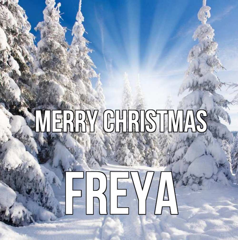 Greetings card с именем, Freya Merry Christmas зима, лес Greetings with text for free download 