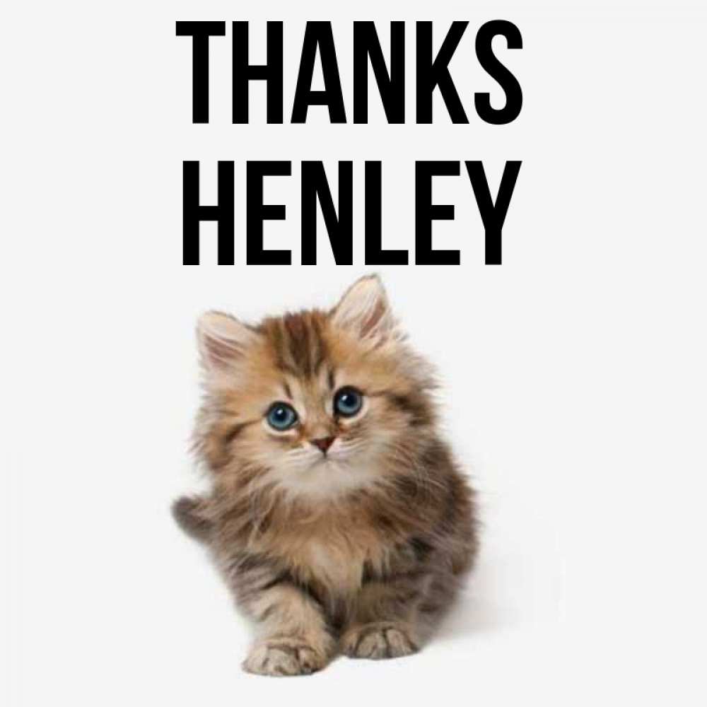 Greetings card с именем, Henley Thanks пушистый котик Greetings with text for free download 