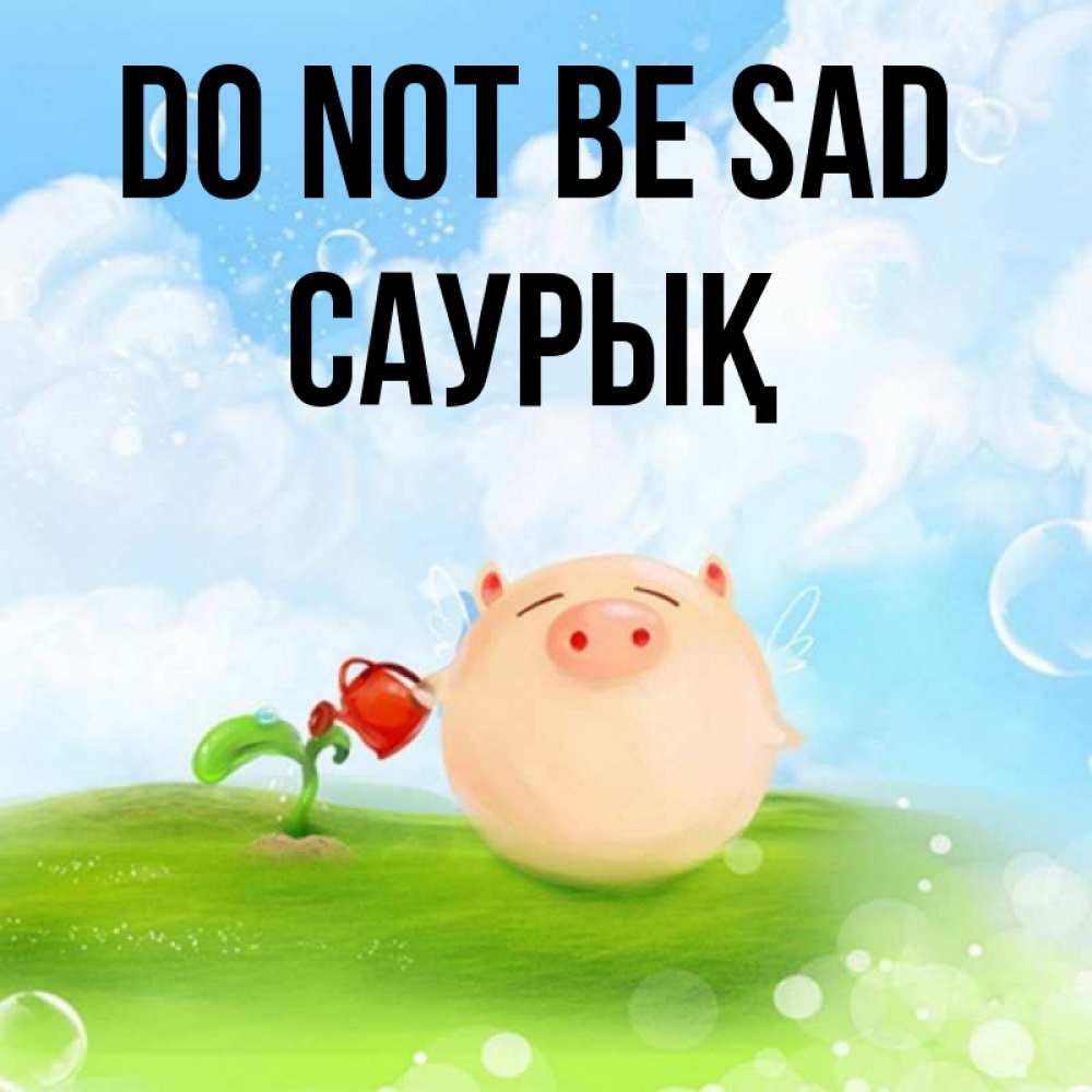 Greetings card с именем, САУРЫҚ Do not be sad поливает цветок порося Greetings with text for free download 
