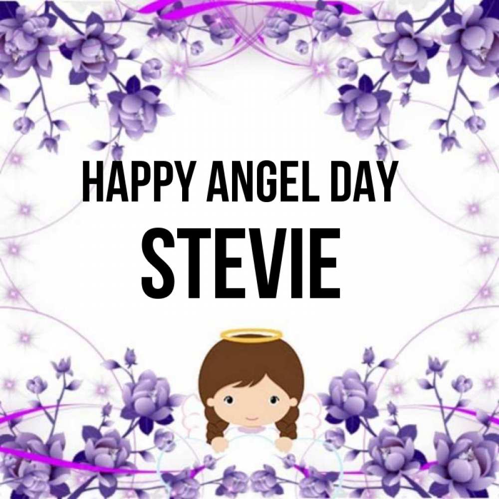 Greetings card с именем, Stevie happy angel day с именинами в рамочке Greetings with text for free download 