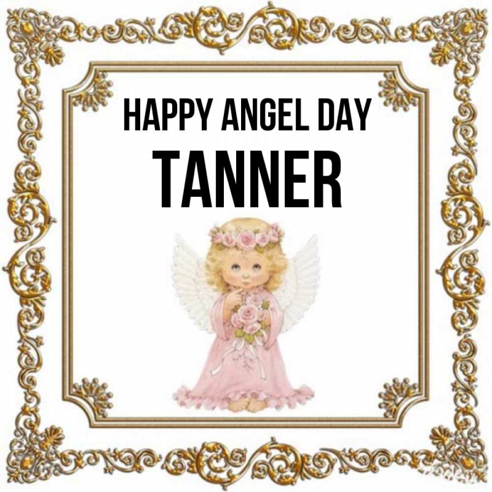 Greetings card с именем, Tanner happy angel day девочка ангел с крыльями и цветами в розовом платье Greetings with text for free download 