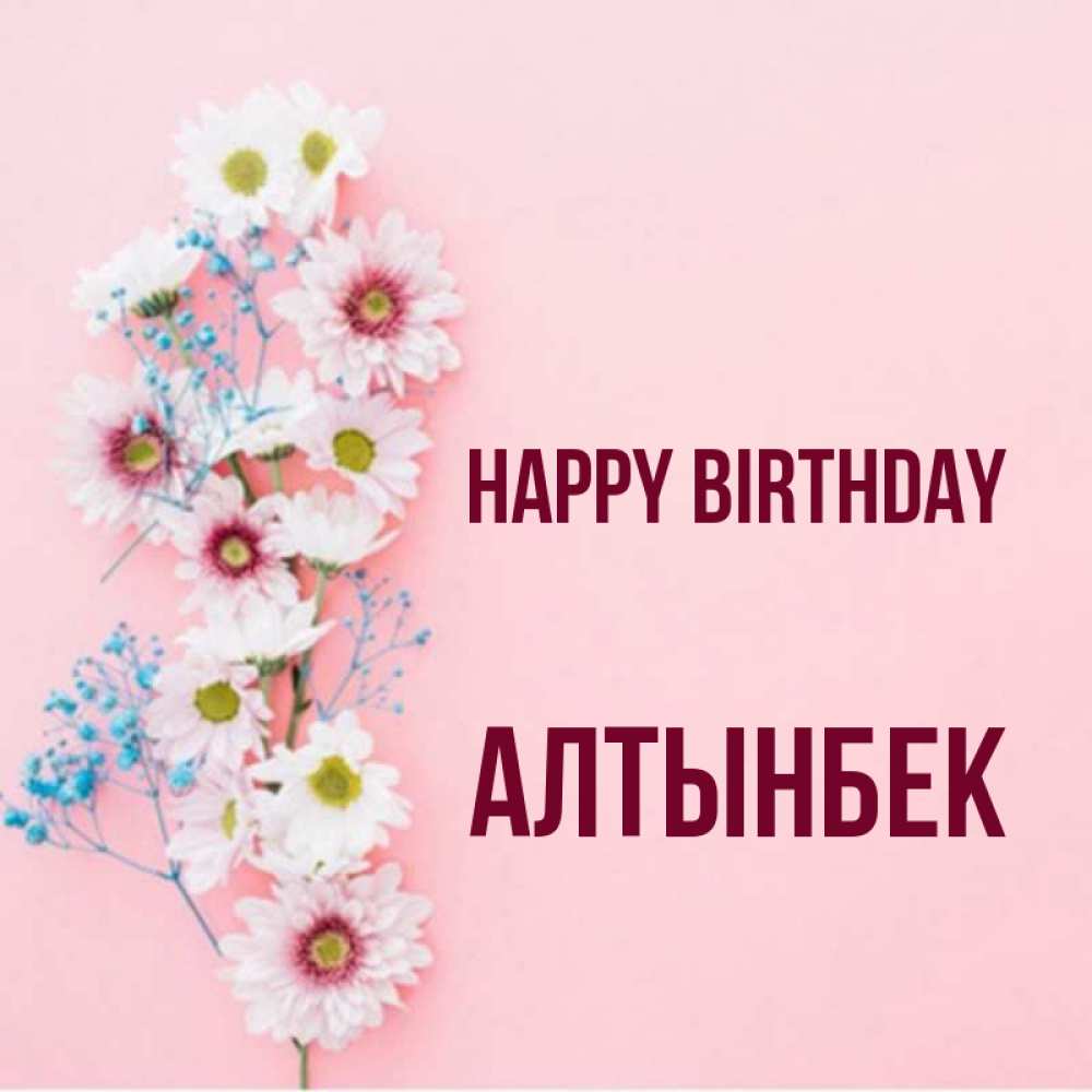 Greetings card с именем, Алтынбек Happy Birthday Родная моя с днем рождения тебя картинка с цветами белыми и голубыми Greetings with text for free download 