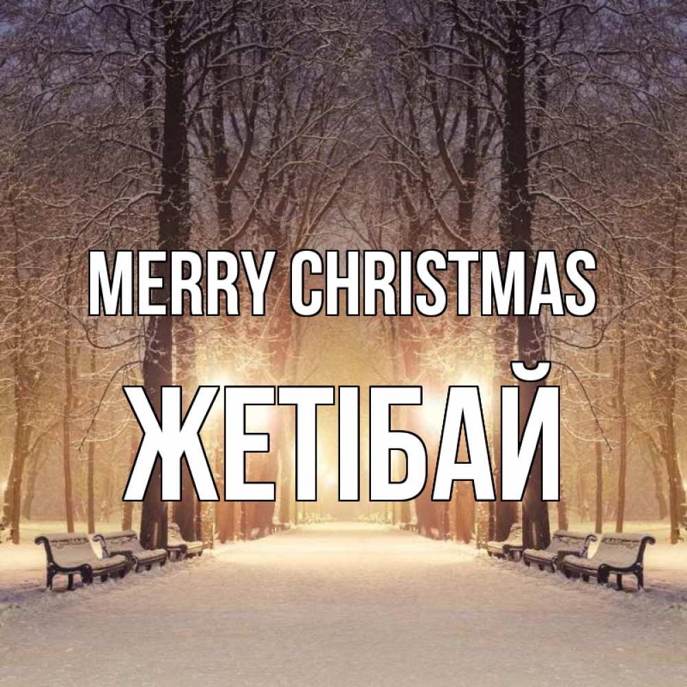 Greetings card с именем, Жетібай Merry Christmas зима, парк, фонарь, лес Greetings with text for free download 