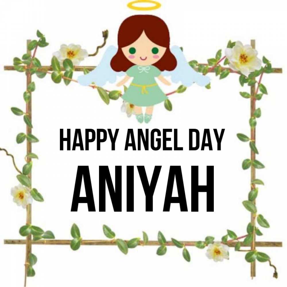 Greetings card с именем, Aniyah happy angel day Ангел с нимбом Greetings with text for free download 
