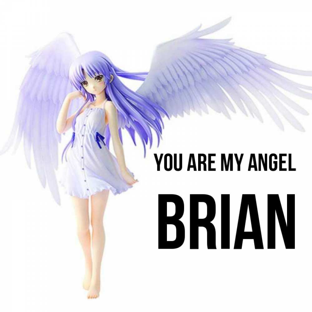 Greetings card с именем, Brian You are my angel девушка ангел с фиолетовыми крыльями Greetings with text for free download 