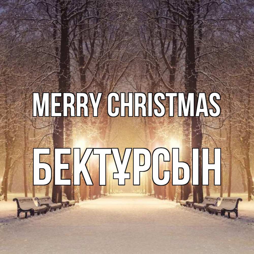 Greetings card с именем, Бектұрсын Merry Christmas зима, парк, фонарь, лес Greetings with text for free download 