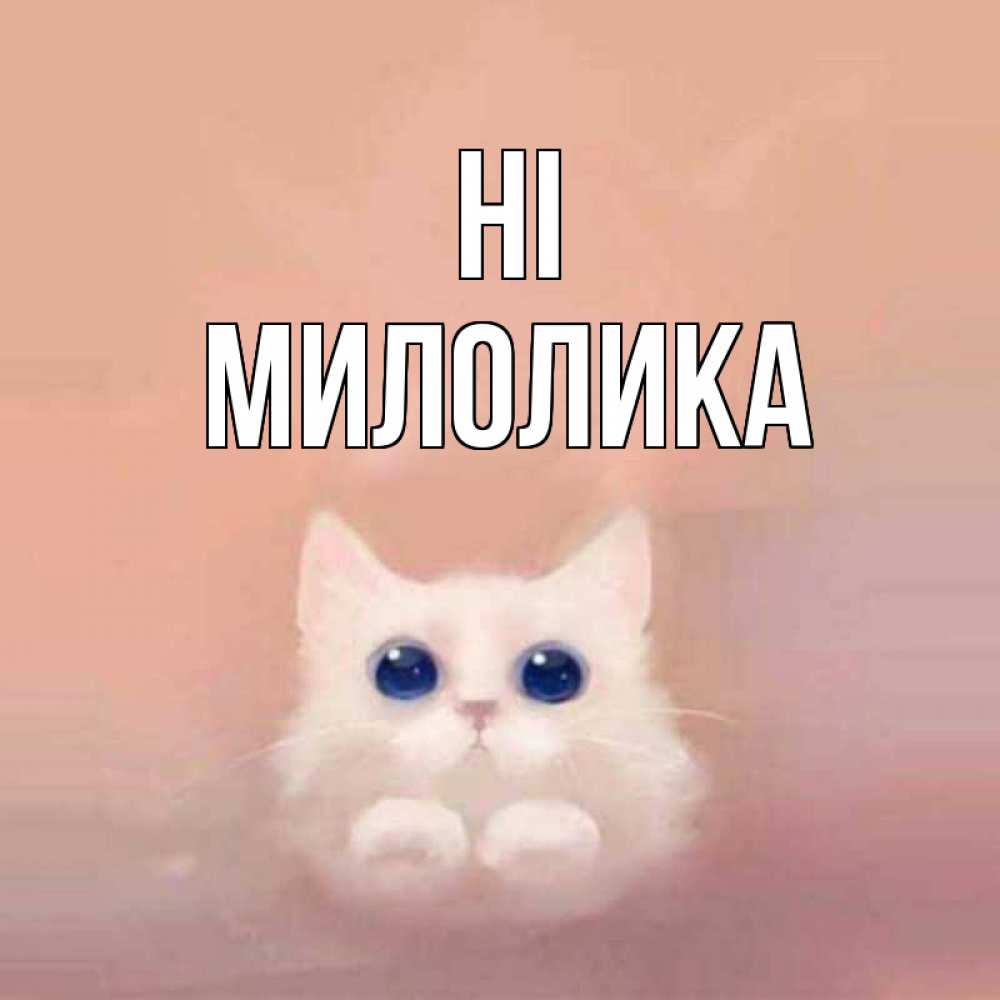 Greetings card с именем, Милолика Hi котик белый в полете Greetings with text for free download 