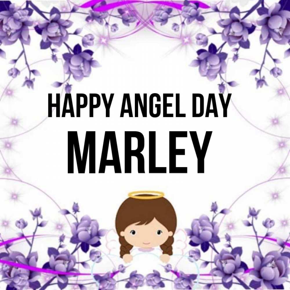 Greetings card с именем, Marley happy angel day с именинами в рамочке Greetings with text for free download 