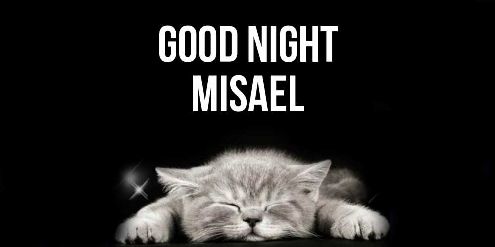 Greetings card с именем, Misael Good night спящий котик Greetings with text for free download 