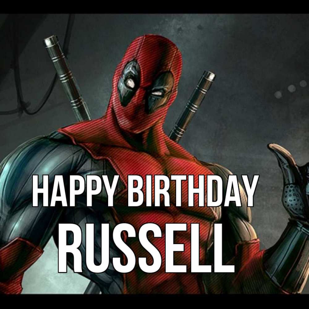 Greetings card с именем, Russell Happy Birthday марвел супергерои Greetings with text for free download 