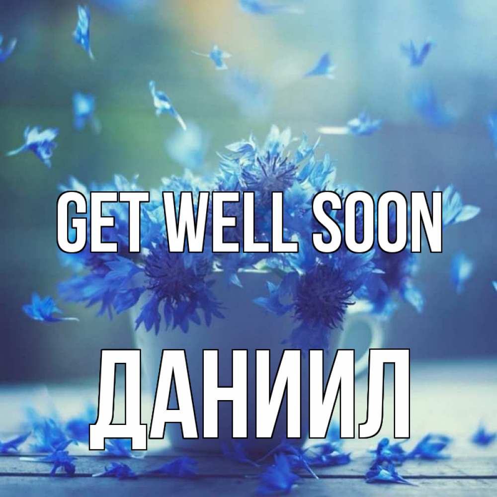 Greetings card с именем, Даниил Get well soon кружка с зельем и цветами Greetings with text for free download 