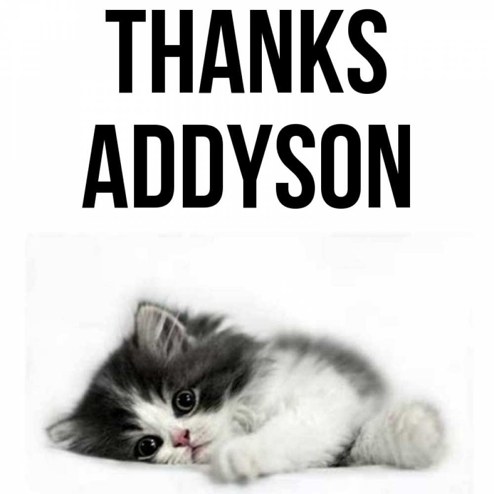 Greetings card с именем, Addyson Thanks черный и белый кот Greetings with text for free download 