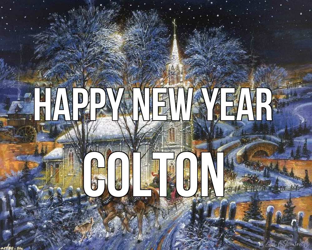 Greetings card с именем, Colton Happy New Year упряжка лошадей, лошади, новый год Greetings with text for free download 
