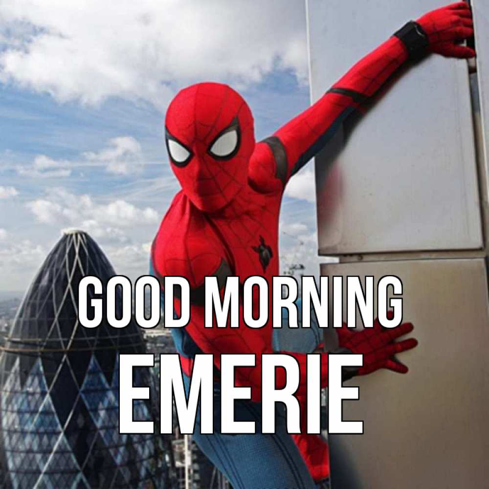 Greetings card с именем, Emerie Good morning марвел герои Greetings with text for free download 