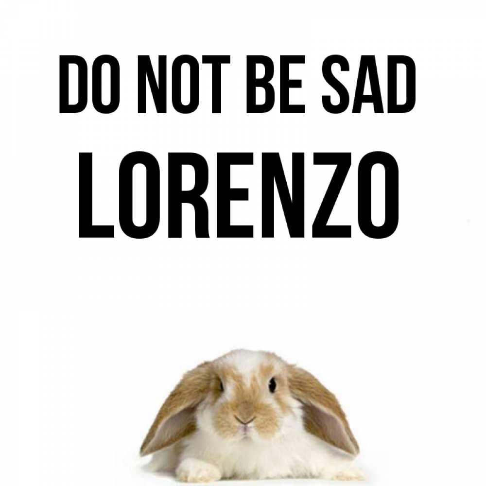 Greetings card с именем, Lorenzo Do not be sad коричнево белый заяц с большими ушками Greetings with text for free download 
