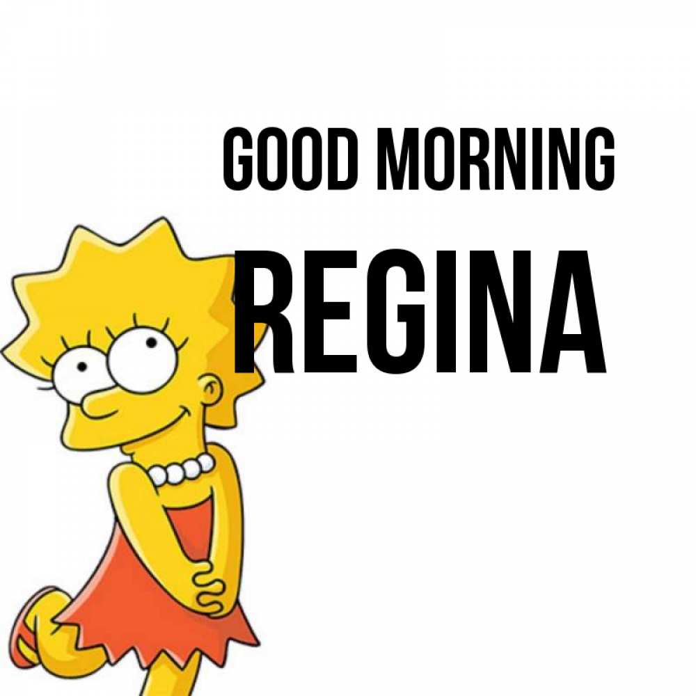 Greetings card с именем, Regina Good morning в платье и ожерелье Greetings with text for free download 