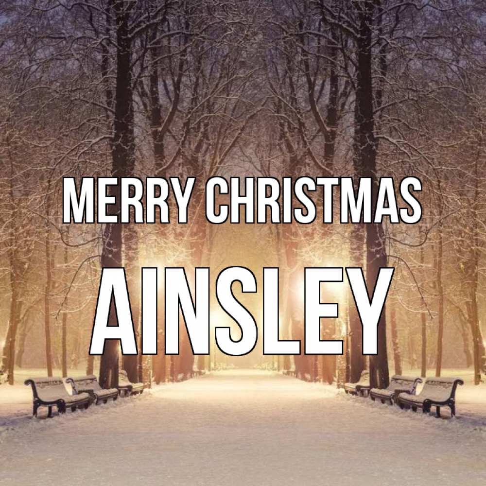 Greetings card с именем, Ainsley Merry Christmas зима, парк, фонарь, лес Greetings with text for free download 