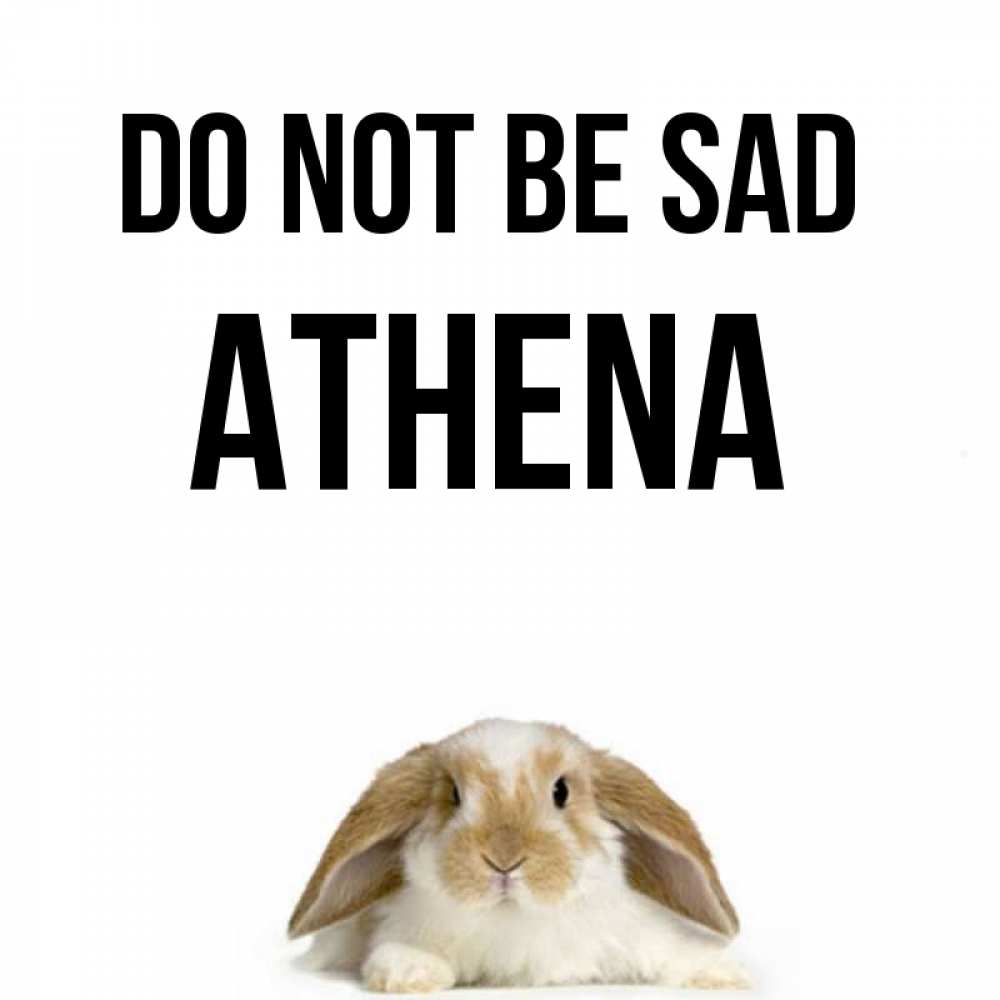 Greetings card с именем, Athena Do not be sad коричнево белый заяц с большими ушками Greetings with text for free download 