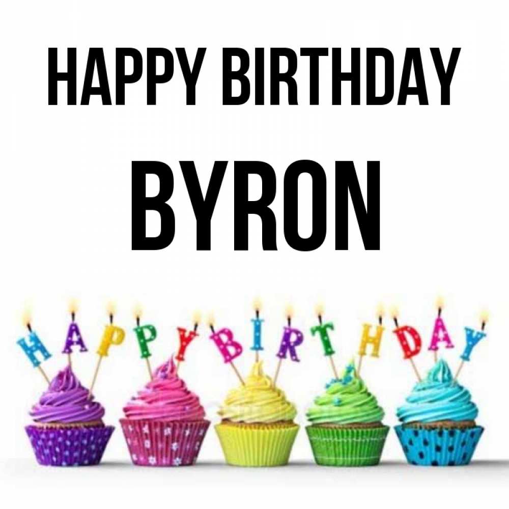 Greetings card с именем, Byron Happy Birthday открытка ко дню рождения с разноцветными вкусняшками Greetings with text for free download 