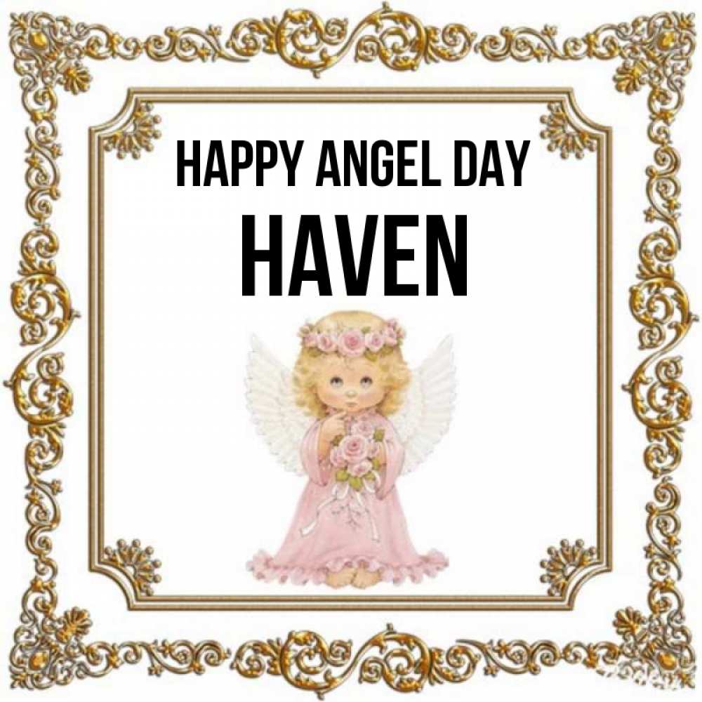 Greetings card с именем, Haven happy angel day девочка ангел с крыльями и цветами в розовом платье Greetings with text for free download 