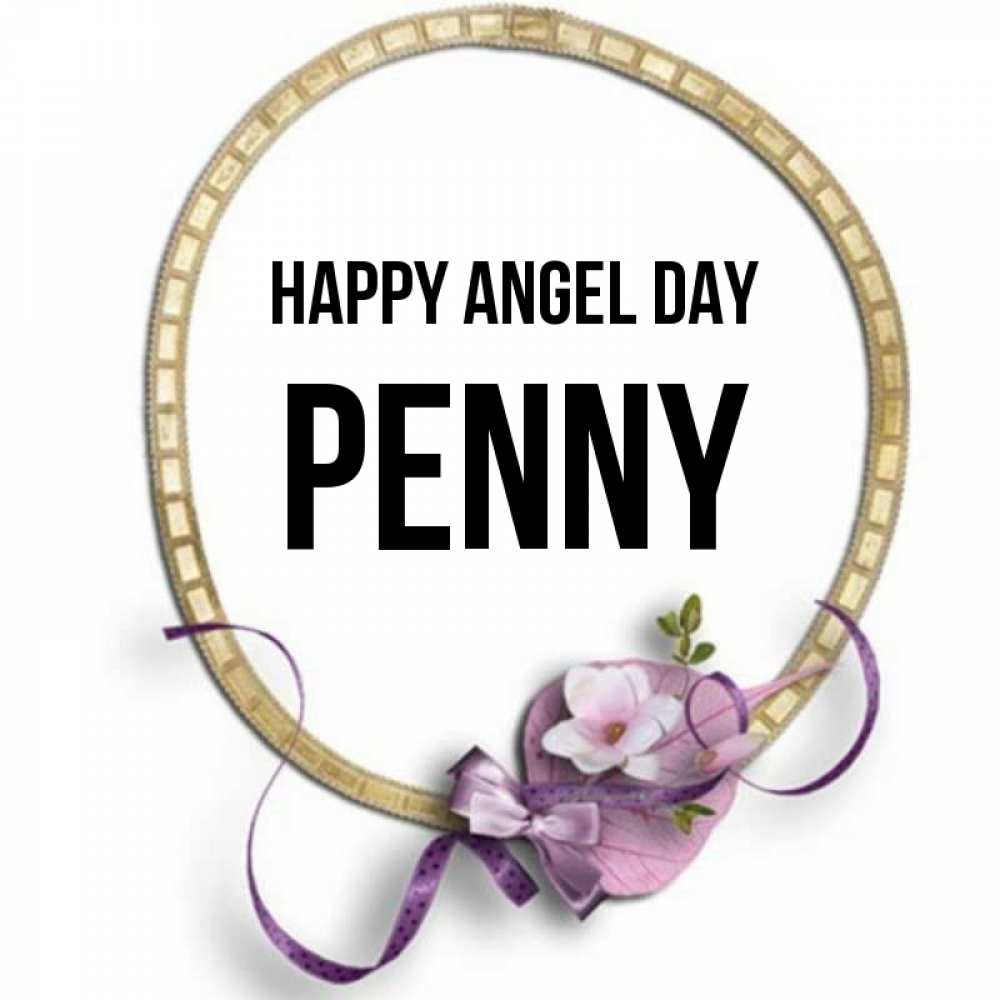 Greetings card с именем, Penny happy angel day золотая рамочка Greetings with text for free download 
