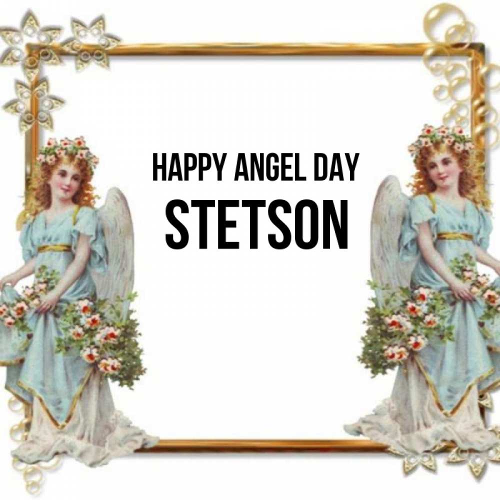 Greetings card с именем, Stetson happy angel day рамочка из золота и ангелы Greetings with text for free download 