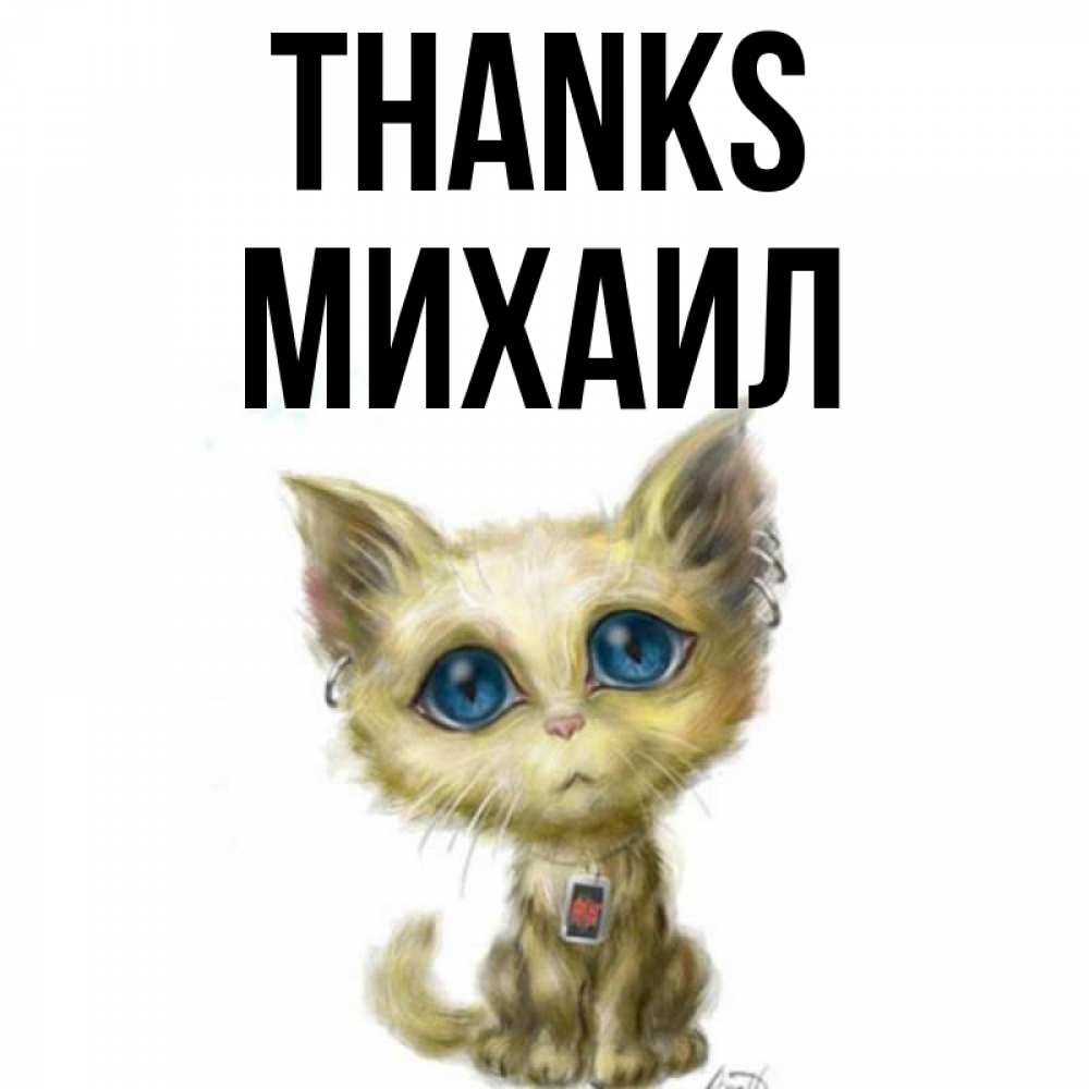 Greetings card с именем, Михаил Thanks рисованный кот благодарит вас Greetings with text for free download 