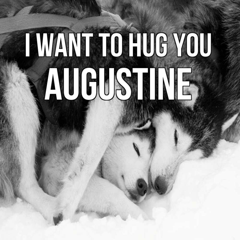 Greetings card с именем, Augustine I want to hug you собачки в упряжке Greetings with text for free download 