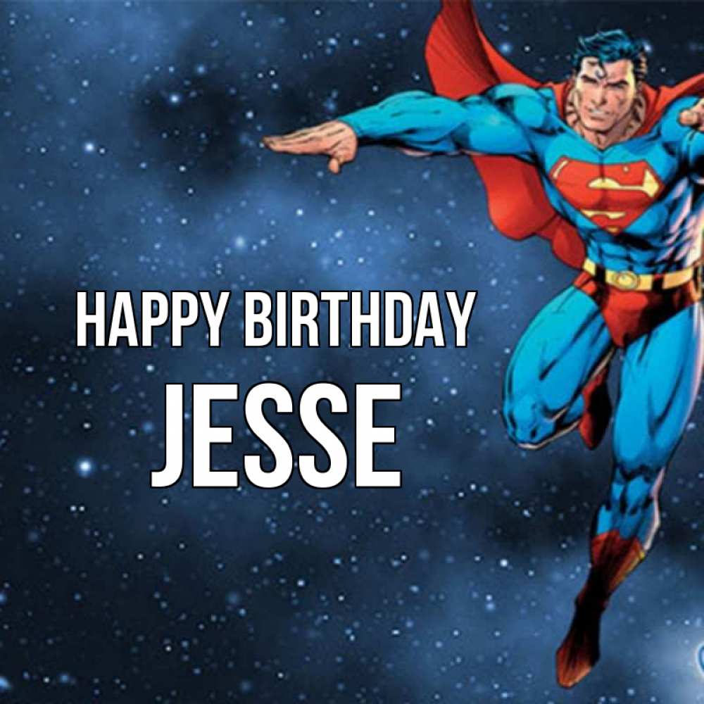 Greetings card с именем, Jesse Happy Birthday супергерой Greetings with text for free download 