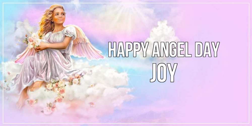 Greetings card с именем, Joy happy angel day ангел, девушка, небо в розовом, облака Greetings with text for free download 