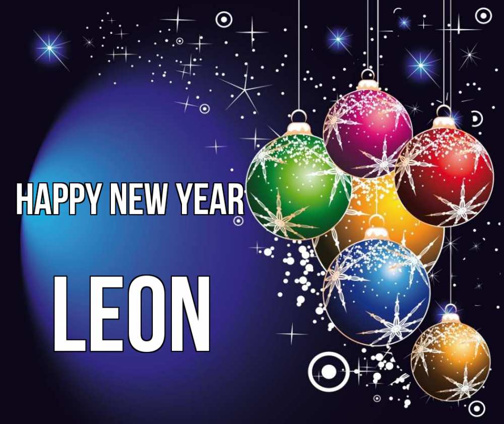 Greetings card с именем, Leon Happy New Year новый год Greetings with text for free download 