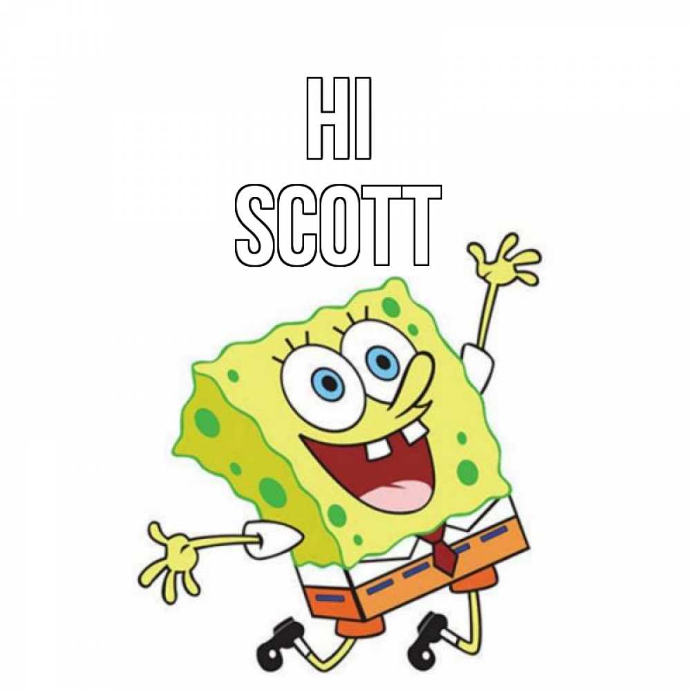 Greetings card с именем, Scott Hi губка боб в прыжке Greetings with text for free download 