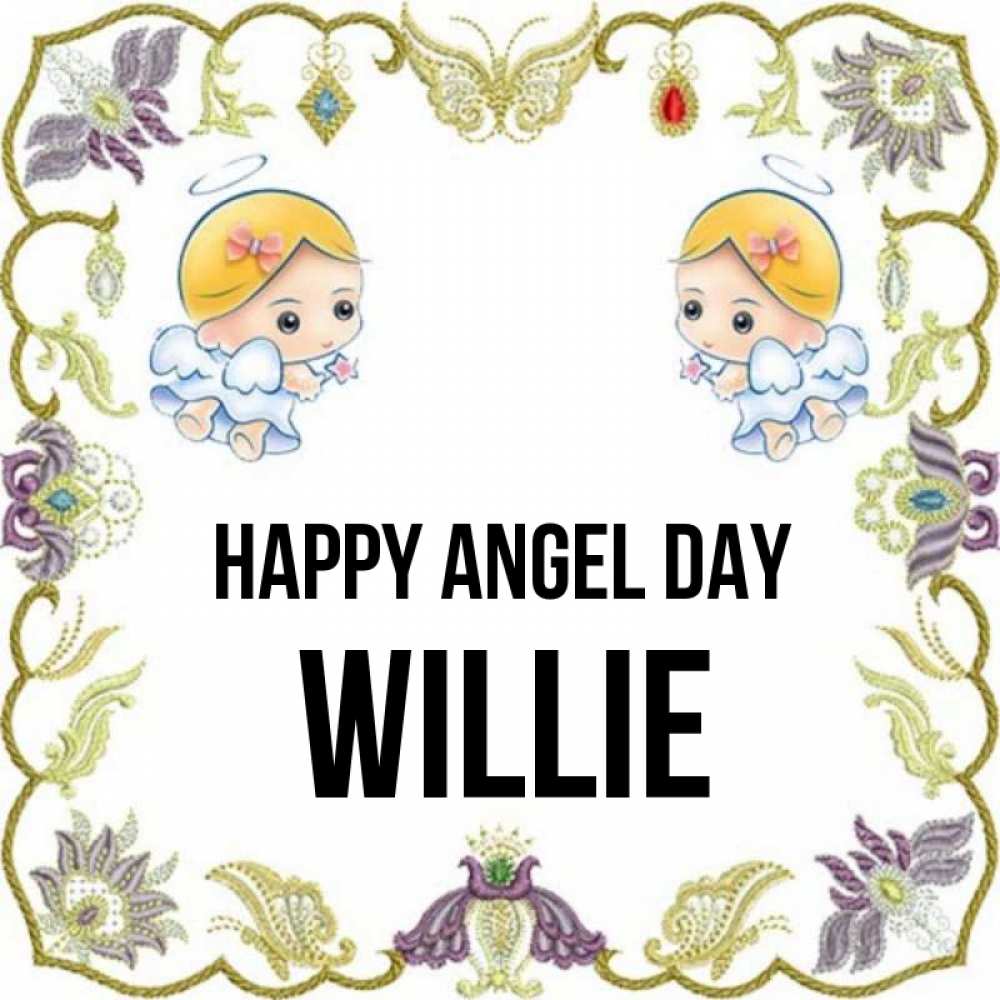 Greetings card с именем, Willie happy angel day маленькие ангелы с крылышками Greetings with text for free download 