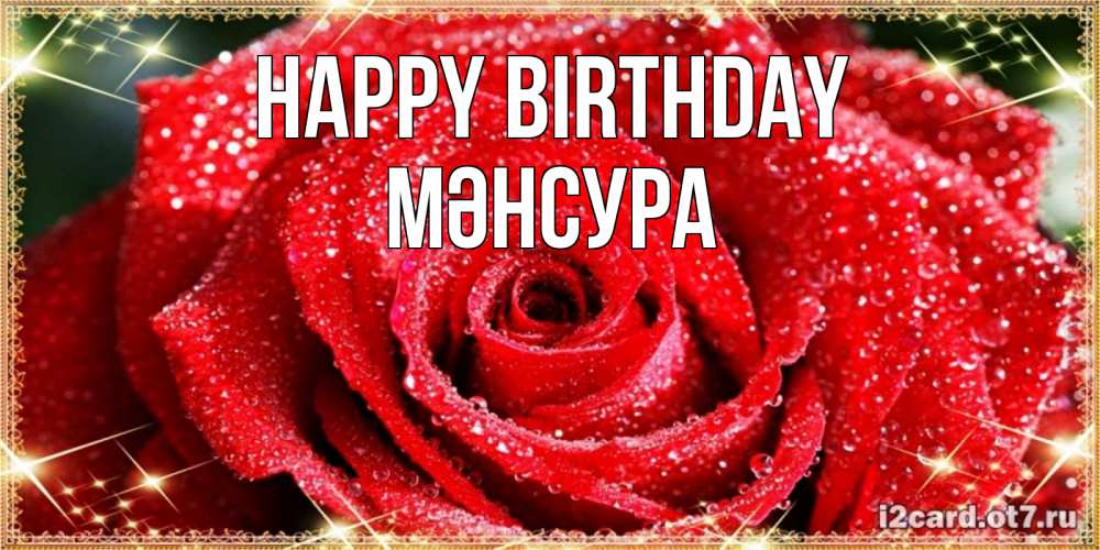 Greetings card с именем, МӘНСУРА Happy Birthday роса и роза. открытка с красивой розой Greetings with text for free download 