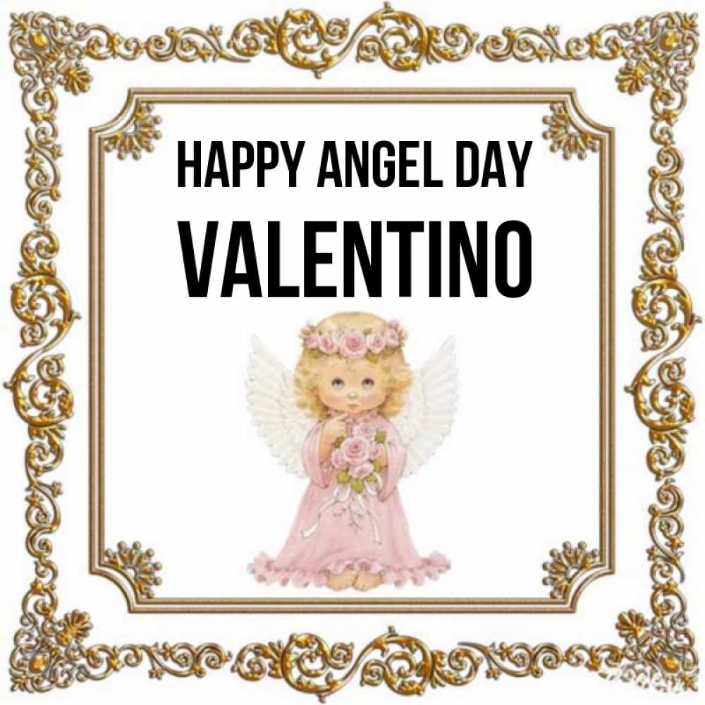 Greetings card с именем, Valentino happy angel day девочка ангел с крыльями и цветами в розовом платье Greetings with text for free download 